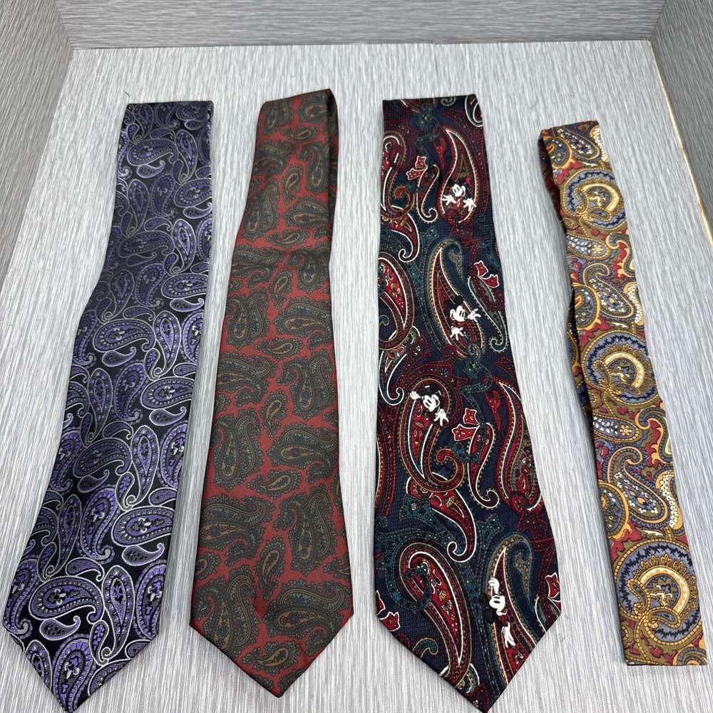 Silk paisley‎ ties lot of 4 classic vintage style mens dress necktie bundle
